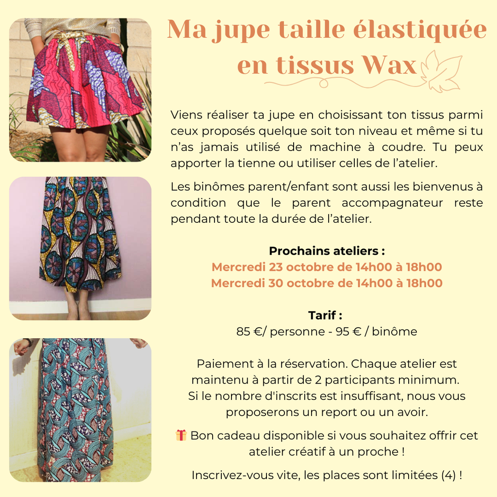 Stage couture : Ma jupe taille élastiquée en Wax