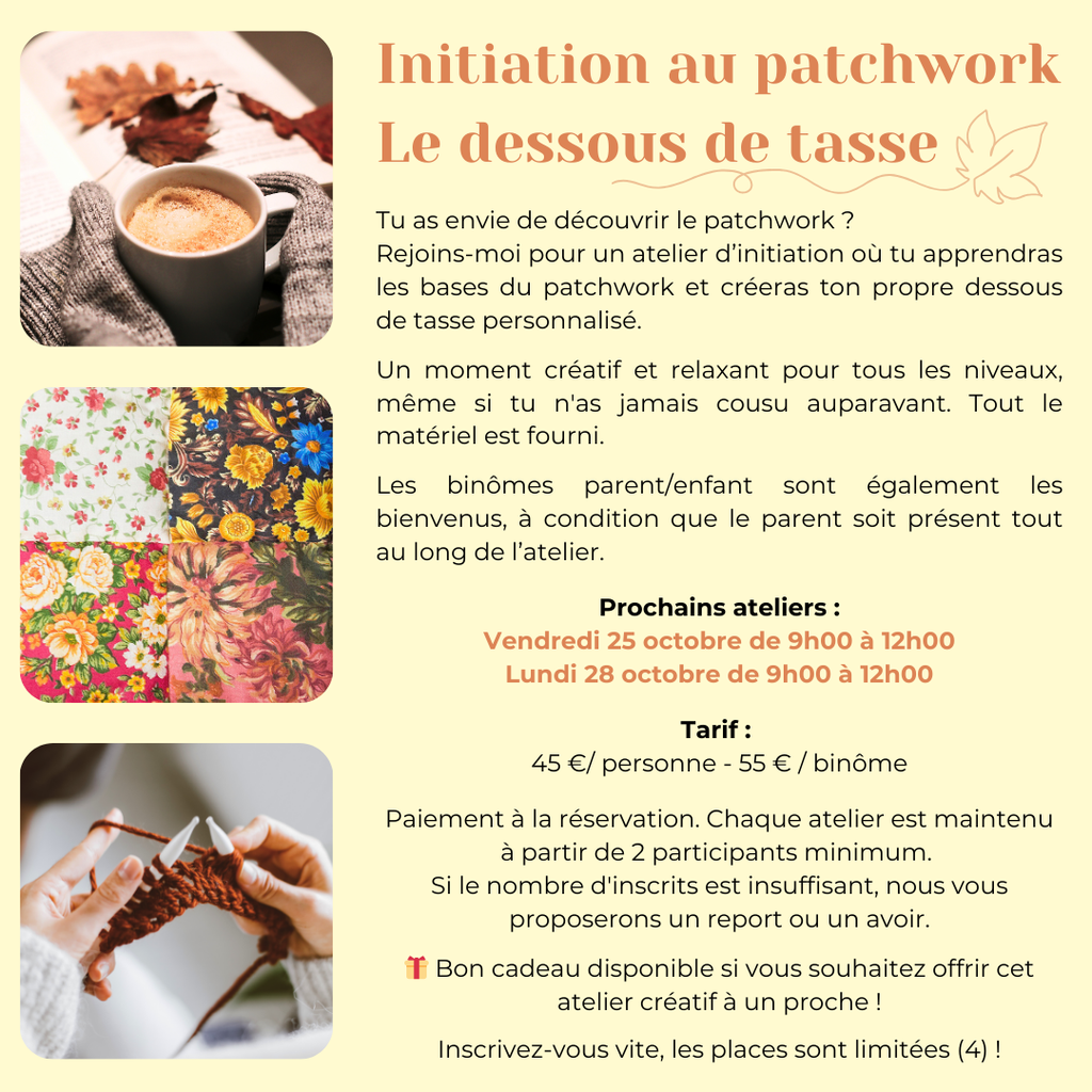 Stage en Patchwork : Initiation, le dessous de tasse